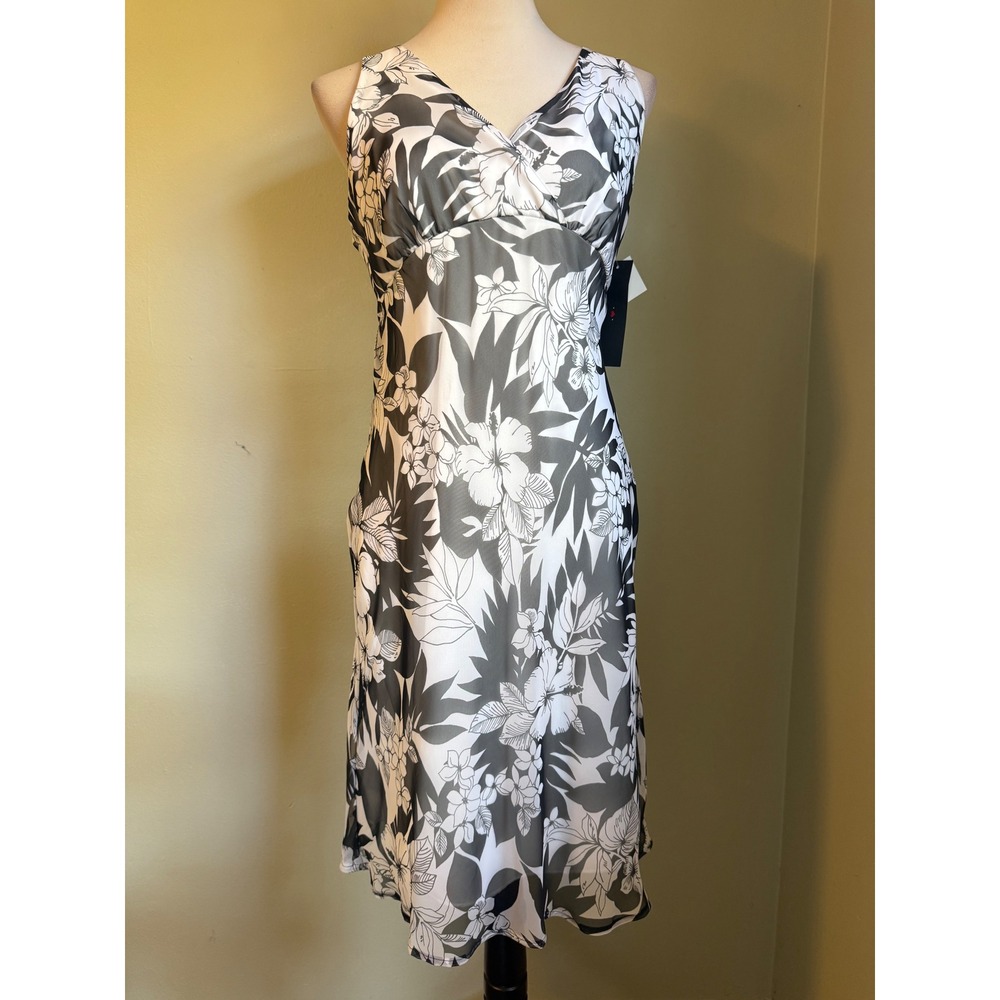 Black White Floral Midi Dress NWT y2k 6 retro resort boho whimsi dainty tropical